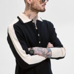 Black Colourblocked Knitted Polo T-Shirt